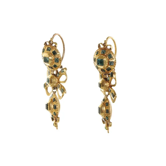 Early 19th Emerald Pendeloque Earrings Bell Bird Antiques Earrings