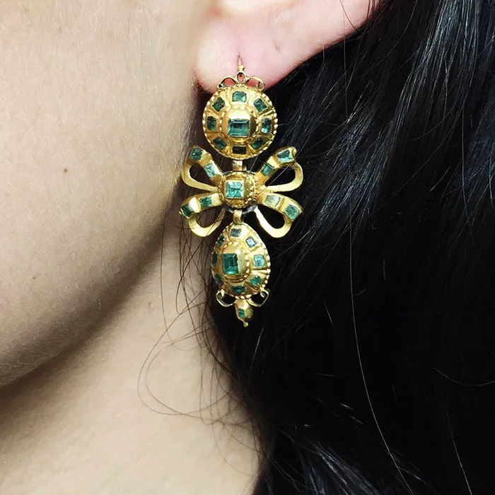 Early 19th Emerald Pendeloque Earrings Bell Bird Antiques Earrings