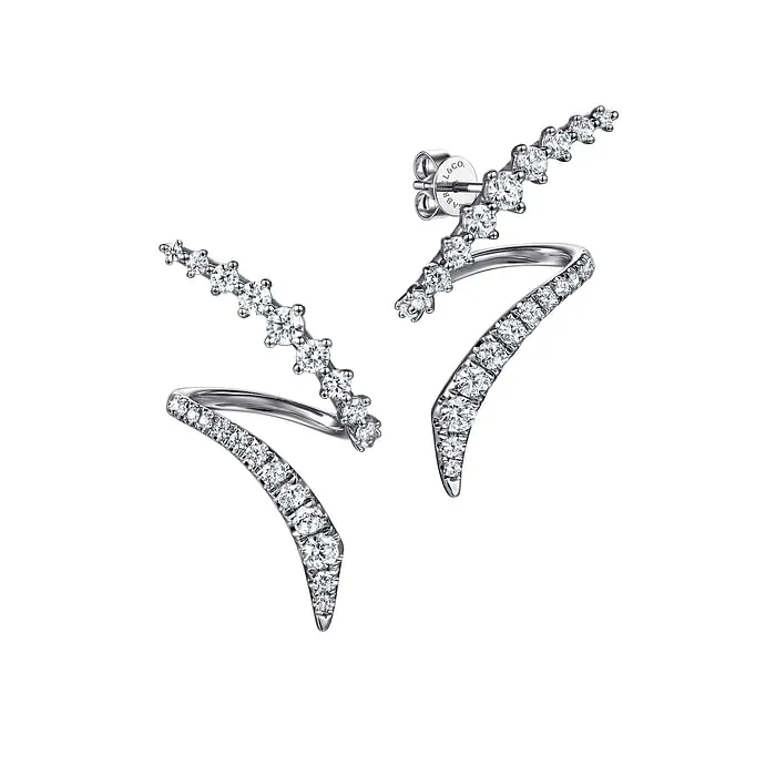 Earrings 14K White Gold Graduating Diamond Bypass Stud Earrings GABRIEL CO Earrings 14K White Gold Graduating Diamond Bypass Stud Earrings GABRIEL CO