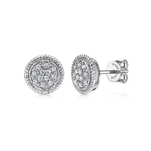 Earrings 14K White Gold Round Diamond Cluster Stud Earrings with Twisted Rope Frame GABRIEL CO Earrings 14K White Gold Round Diamond Cluster Stud Earrings with Twisted Rope Frame GABRIEL CO