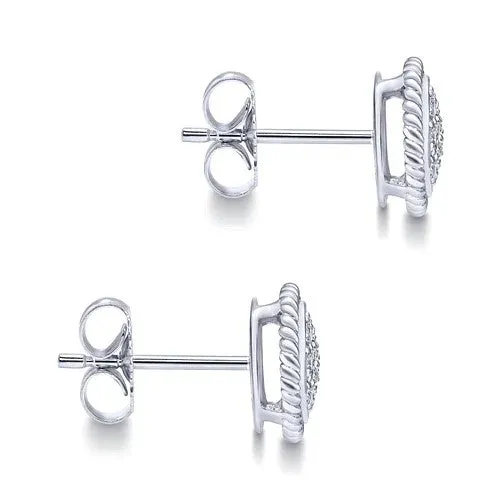 Earrings 14K White Gold Round Diamond Cluster Stud Earrings with Twisted Rope Frame GABRIEL CO Earrings 14K White Gold Round Diamond Cluster Stud Earrings with Twisted Rope Frame GABRIEL CO
