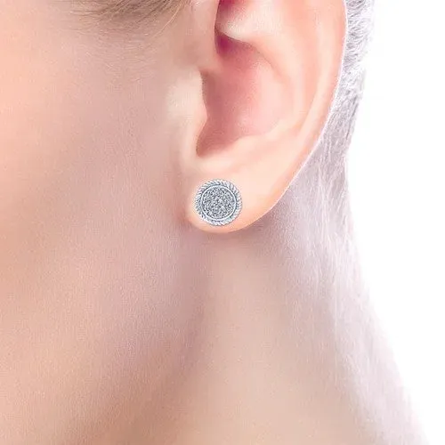 Earrings 14K White Gold Round Diamond Cluster Stud Earrings with Twisted Rope Frame GABRIEL CO Earrings 14K White Gold Round Diamond Cluster Stud Earrings with Twisted Rope Frame GABRIEL CO