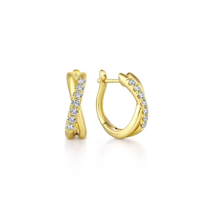 Earrings 14K Yellow Gold Twisted 15mm Diamond Huggies GABRIEL CO