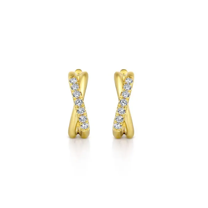 Earrings 14K Yellow Gold Twisted 15mm Diamond Huggies GABRIEL CO