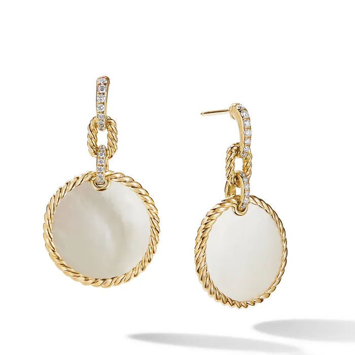 Earrings DY Elements Convertible Drop Earrings in 18K Yellow Gold with Mother of Pearl and Diamonds 383mm David Yurman