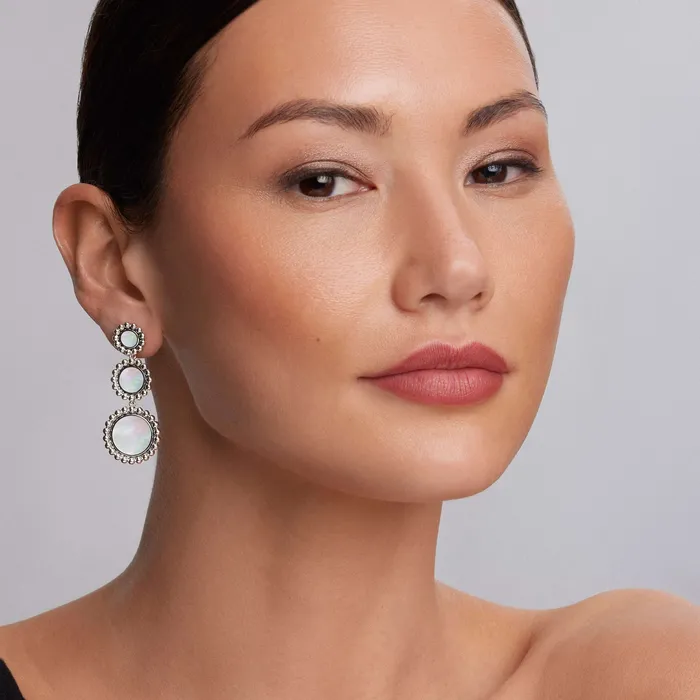 Earrings Maya Three Mother of Pearl Circle Drop Earrings LAGOS