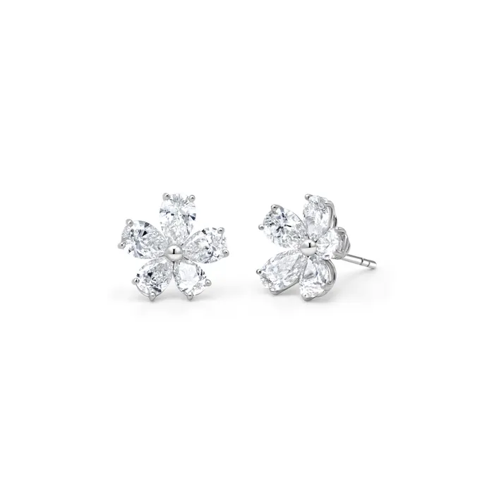 Earrings Polachecks Collection Pear Shape Diamond Flower Stud Earrings