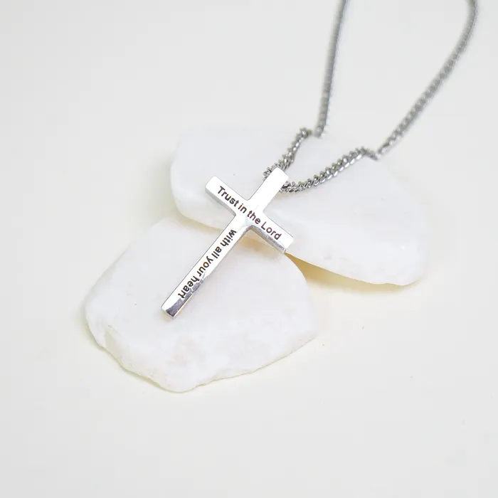 Forever Truth Necklaces Trust In The Lord Simple Silver Cross Necklace