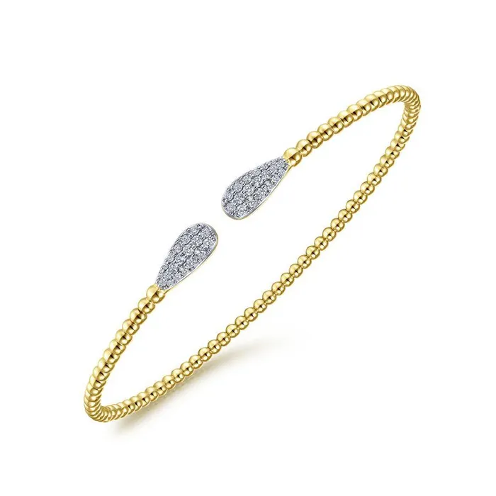 GABRIEL CO Bracelets 14K Yellow Gold Bujukan Bead Cuff Bracelet with Diamond Pave Teardrops GABRIEL CO Bracelets 14K Yellow Gold Bujukan Bead Cuff Bracelet with Diamond Pave Teardrops