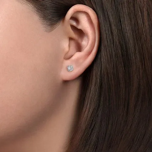 GABRIEL CO Earrings 14K White Gold Cushion Halo Round Diamond Stud Earrings