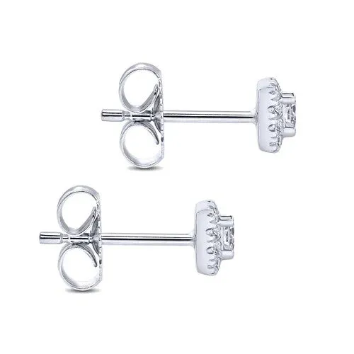 GABRIEL CO Earrings 14K White Gold Cushion Halo Round Diamond Stud Earrings