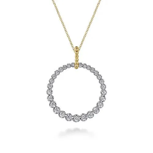 GABRIEL CO Necklaces 14K White and Yellow Gold Diamond Bujukan 30mm Drop Necklace GABRIEL CO Necklaces 14K White and Yellow Gold Diamond Bujukan 30mm Drop Necklace