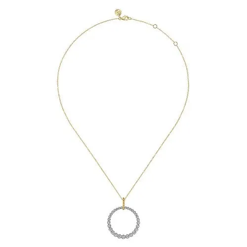 GABRIEL CO Necklaces 14K White and Yellow Gold Diamond Bujukan 30mm Drop Necklace GABRIEL CO Necklaces 14K White and Yellow Gold Diamond Bujukan 30mm Drop Necklace