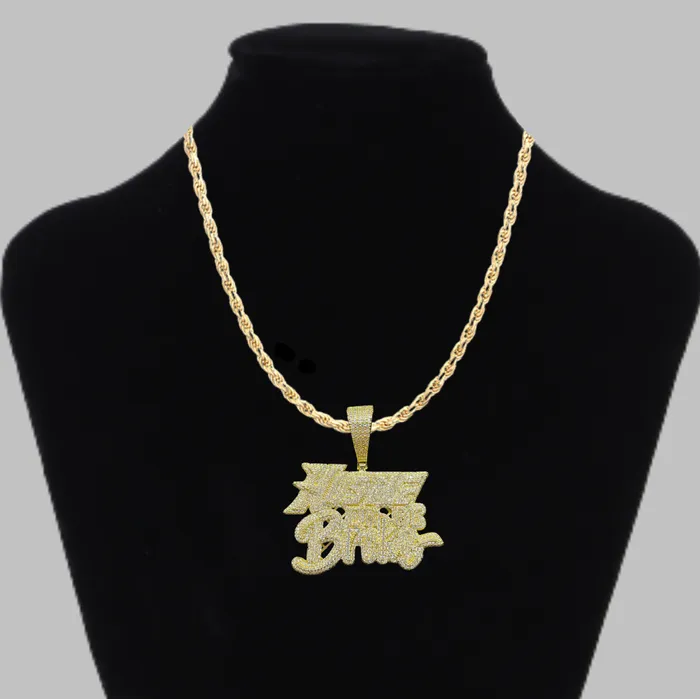 HUSTLE OR BE BROKE Hustle Or Be Broke Iced Out Letter Diamond Pendant Necklace Necklaces