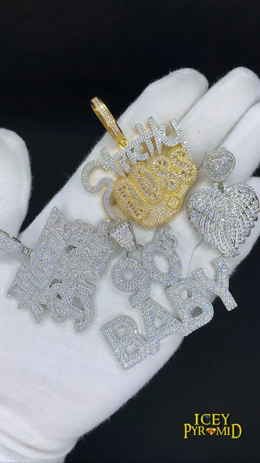 HUSTLE OR BE BROKE Hustle Or Be Broke Iced Out Letter Diamond Pendant Necklace Necklaces