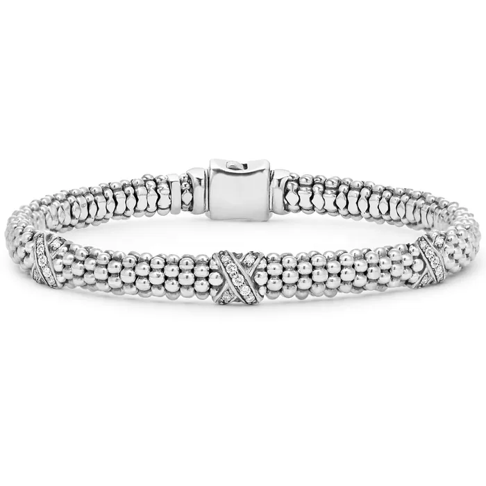 LAGOS Bracelets Embrace Three Station Silver X Diamond Bracelet 6mm