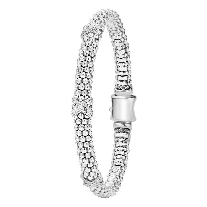 LAGOS Bracelets Embrace Three Station Silver X Diamond Bracelet 6mm