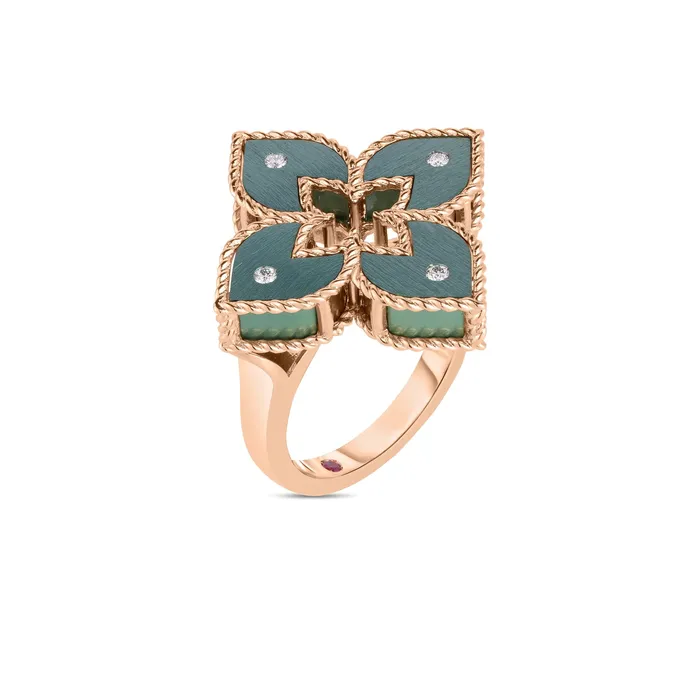 Medium Diamond Green Titanium Venetian Princess Ring Roberto Coin Rings