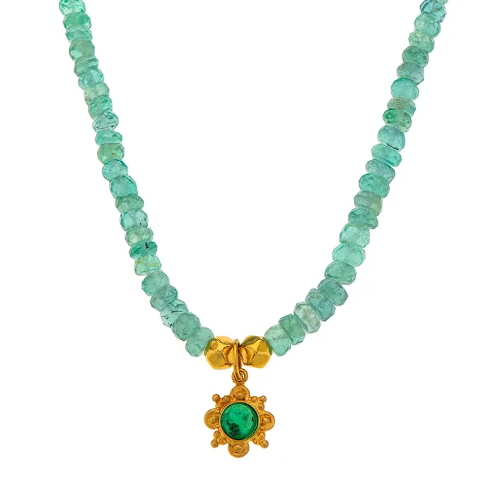 Nava Zahavi Yellow Gold Emerald Sunflower Necklace Nava Zahavi Necklaces