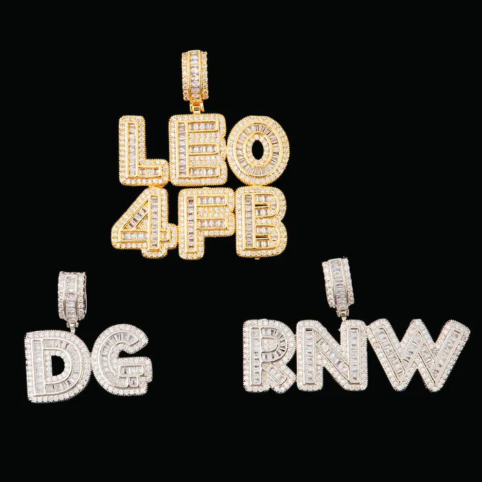 Necklaces Baguette Any Letter Iced Out Personalized Custom Name Necklace Pendant BAGUETTE
