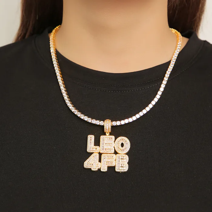 Necklaces Baguette Any Letter Iced Out Personalized Custom Name Necklace Pendant BAGUETTE
