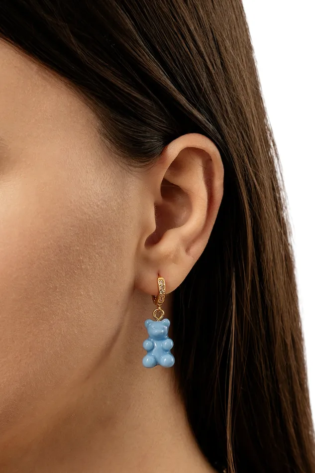 Nostalgia Bear Hoop Sky blue Crystal Haze Jewelry Earrings