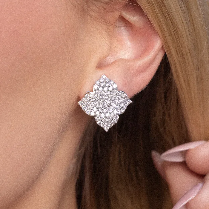 Polachecks Collection Earrings Large Diamond Pav Flower Earrings
