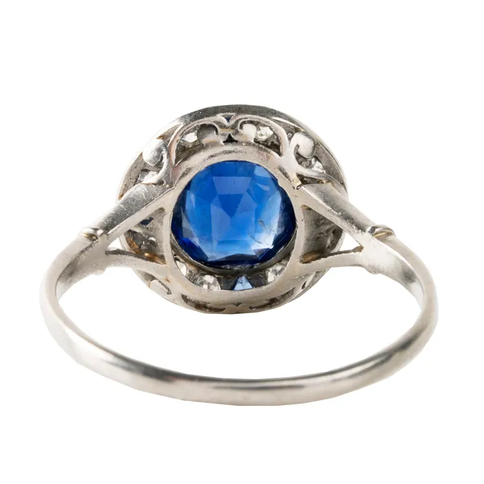 Rings Bell Bird Antiques Art Deco Era Sapphire and Diamond Cluster Ring