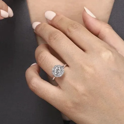 Rings GABRIEL CO Seina 14K White Gold Round Hidden Halo Diamond Engagement Ring Setting Only Rings GABRIEL CO Seina 14K White Gold Round Hidden Halo Diamond Engagement Ring Setting Only