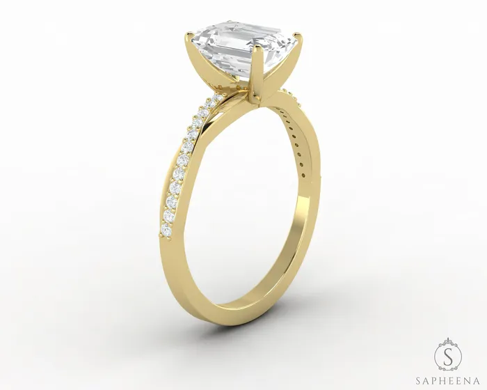 Rings Sapheena Jewelry Demi 17 Ct Emerald Cut Engagement Ring with Side Stones