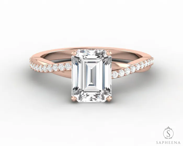 Rings Sapheena Jewelry Demi 17 Ct Emerald Cut Engagement Ring with Side Stones