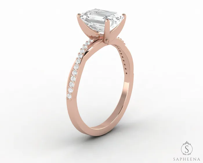 Rings Sapheena Jewelry Demi 17 Ct Emerald Cut Engagement Ring with Side Stones