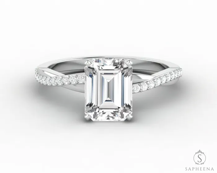 Rings Sapheena Jewelry Demi 17 Ct Emerald Cut Engagement Ring with Side Stones