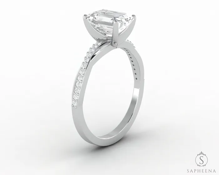 Rings Sapheena Jewelry Demi 17 Ct Emerald Cut Engagement Ring with Side Stones