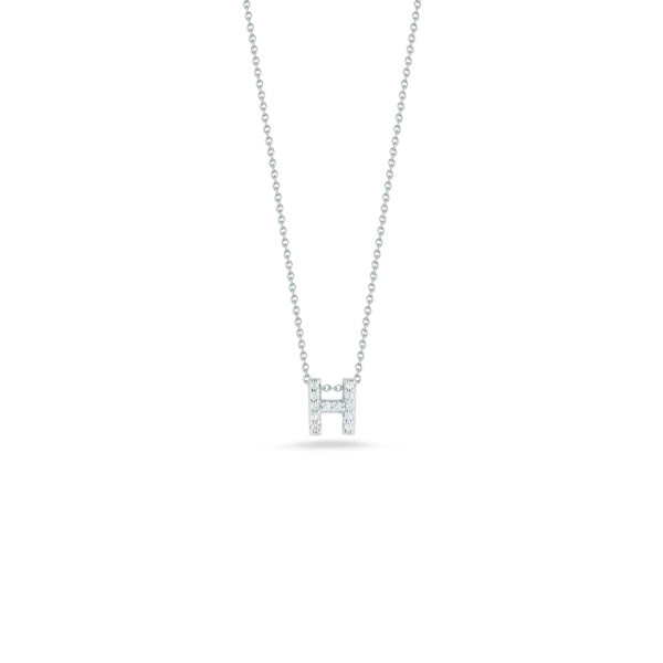 ROBERTO COIN Necklaces 18K WHITE GOLD TINY TREASURES DIAMOND LOVE LETTER H NECKLACE ROBERTO COIN Necklaces 18K WHITE GOLD TINY TREASURES DIAMOND LOVE LETTER H NECKLACE