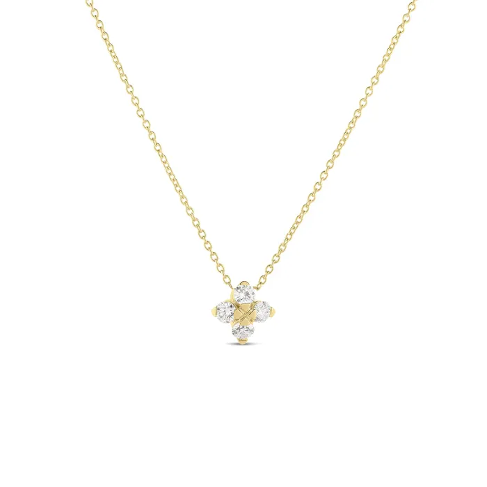 ROBERTO COIN Necklaces 18K YELLOW GOLD LOVE IN VERONA SMALL FLOWER DIAMOND NECKLACE ROBERTO COIN Necklaces 18K YELLOW GOLD LOVE IN VERONA SMALL FLOWER DIAMOND NECKLACE