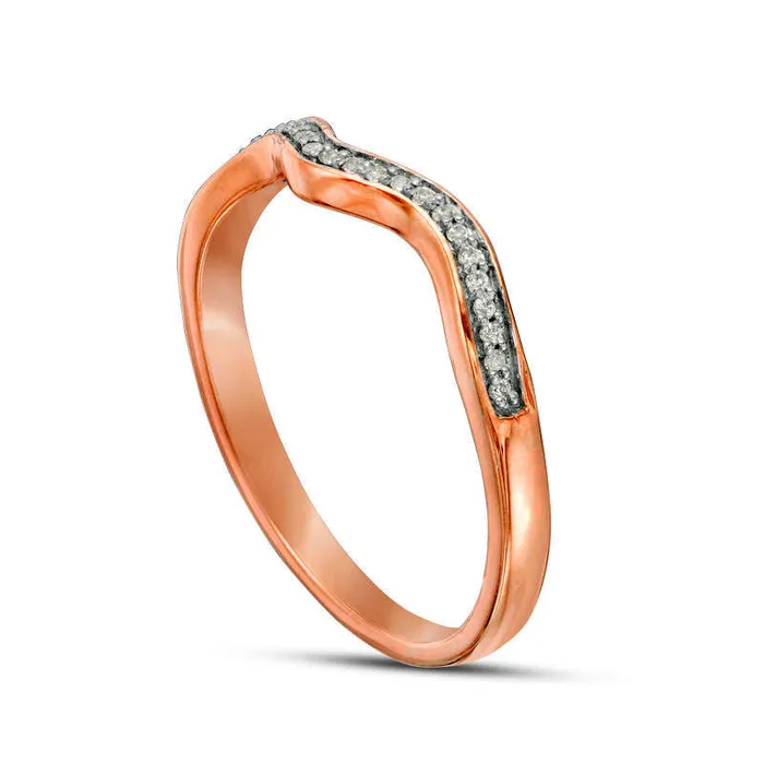 007 CT TW Natural Diamond Wavy Wedding Band in Solid 10K Rose Gold Goldia Rings 007 CT TW Natural Diamond Wavy Wedding Band in Solid 10K Rose Gold Goldia Rings