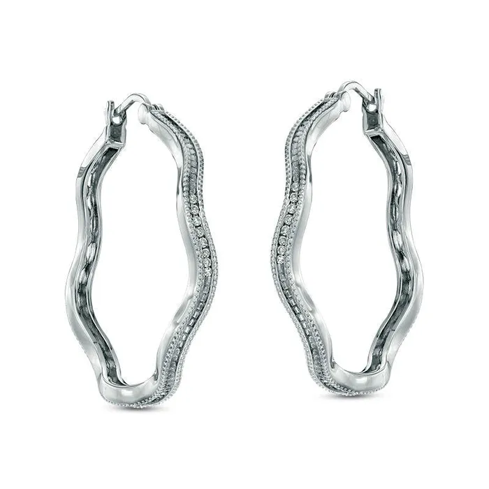 01 CT TW Diamond Wavy Hoop Earrings in Sterling Silver Goldia Earrings