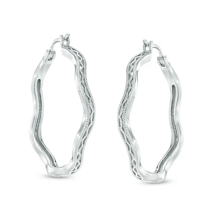 01 CT TW Diamond Wavy Hoop Earrings in Sterling Silver Goldia Earrings 01 CT TW Diamond Wavy Hoop Earrings in Sterling Silver Goldia Earrings