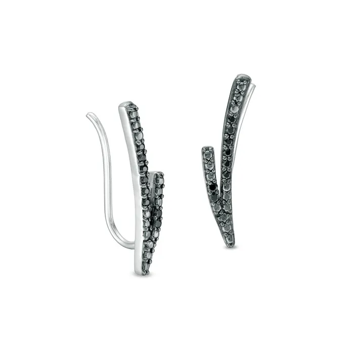 01 CT TW Enhanced Black Diamond Split Curve Crawler Earrings in 10K White Gold Goldia Earrings 01 CT TW Enhanced Black Diamond Split Curve Crawler Earrings in 10K White Gold Goldia Earrings