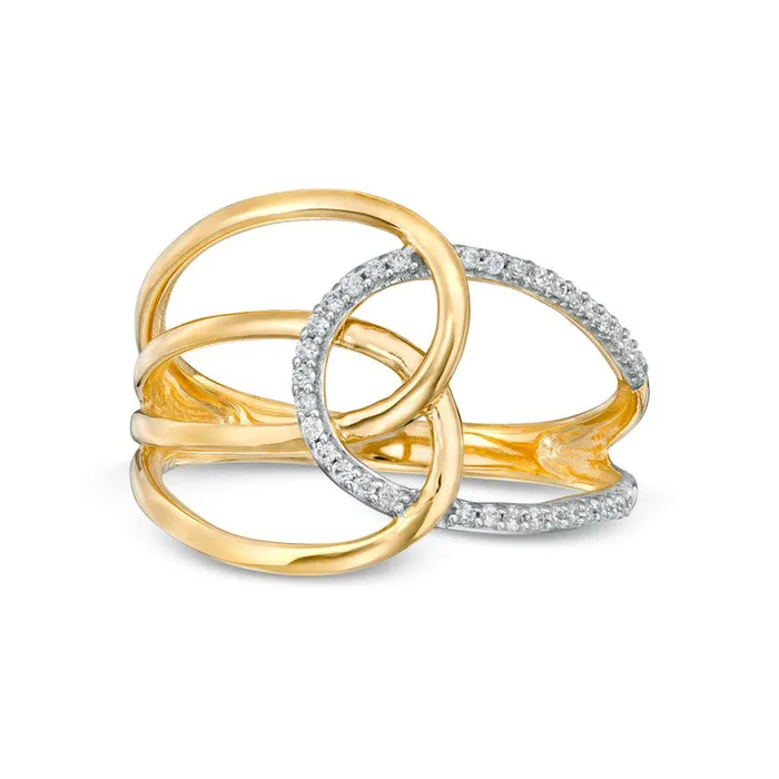 010 CT TW Natural Diamond Interlocking Loop Ring in Solid 10K Yellow Gold Goldia Rings 010 CT TW Natural Diamond Interlocking Loop Ring in Solid 10K Yellow Gold Goldia Rings