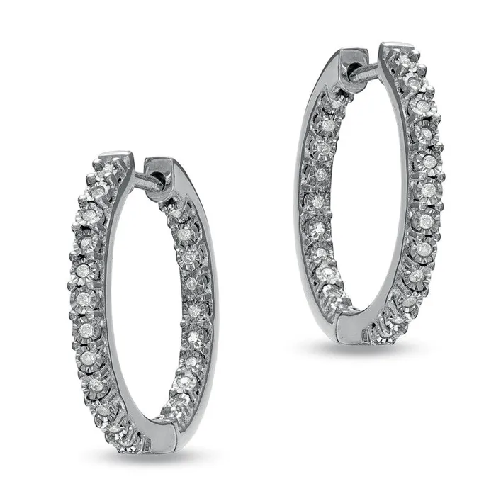 013 CT TW Diamond Sparkle Hoop Earrings in Sterling Silver Goldia Earrings 013 CT TW Diamond Sparkle Hoop Earrings in Sterling Silver Goldia Earrings