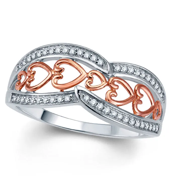 013 CT TW Natural Diamond Swirl Hearts Ring in Sterling Silver with Solid 14K Rose Gold Plate Goldia Rings 013 CT TW Natural Diamond Swirl Hearts Ring in Sterling Silver with Solid 14K Rose Gold Plate Goldia Rings