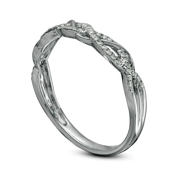 017 CT TW Natural Diamond Twist Anniversary Band in Solid 10K White Gold Goldia Rings 017 CT TW Natural Diamond Twist Anniversary Band in Solid 10K White Gold Goldia Rings