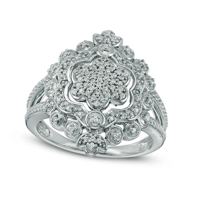020 CT TW Composite Natural Diamond Flower Frame Ring in Sterling Silver Goldia Rings 020 CT TW Composite Natural Diamond Flower Frame Ring in Sterling Silver Goldia Rings
