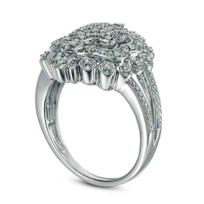 020 CT TW Composite Natural Diamond Flower Frame Ring in Sterling Silver Goldia Rings 020 CT TW Composite Natural Diamond Flower Frame Ring in Sterling Silver Goldia Rings