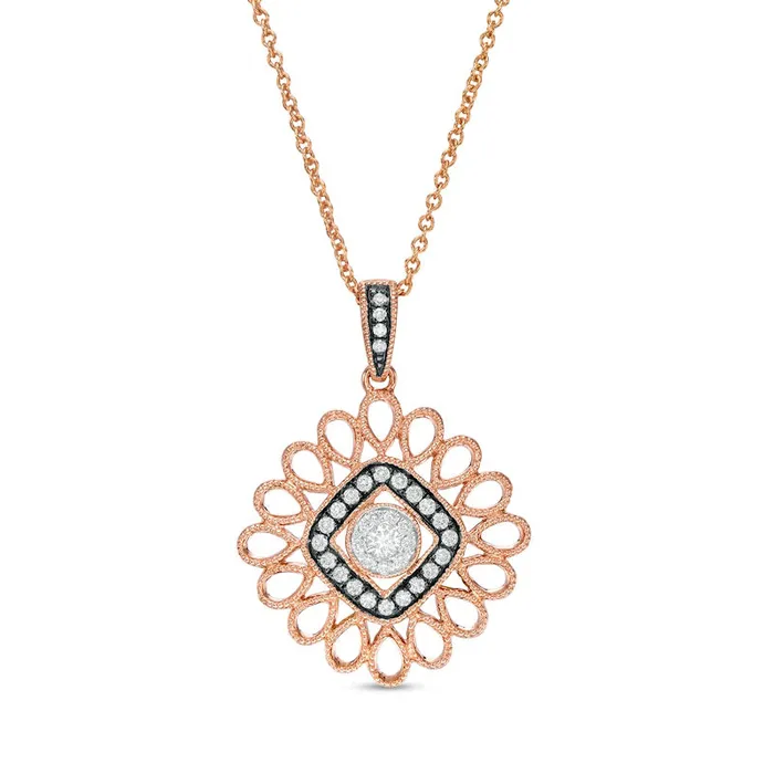 025 CT TW Natural Diamond Art Deco Antique VintageStyle Pendant in 10K Rose Gold Goldia Necklaces 025 CT TW Natural Diamond Art Deco Antique VintageStyle Pendant in 10K Rose Gold Goldia Necklaces