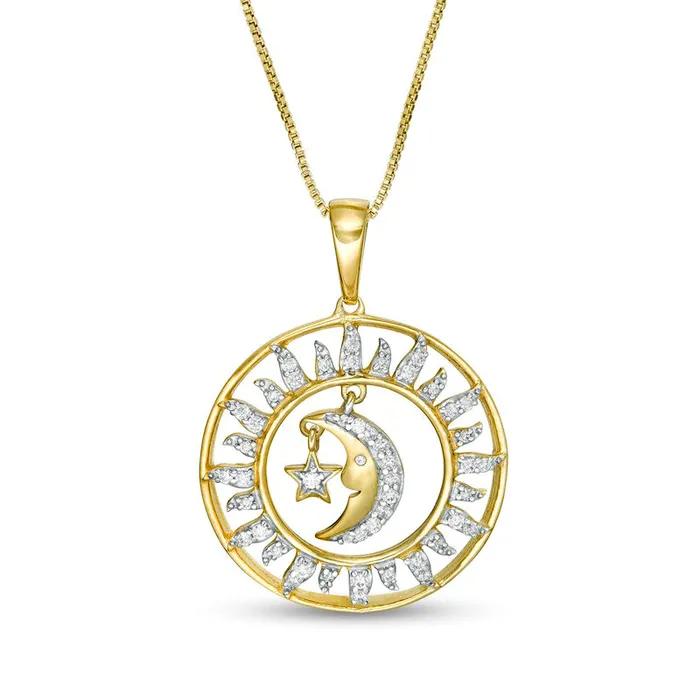 025 CT TW Natural Diamond Sun Moon and Star Pendant in Sterling Silver with 14K Gold Plate Goldia Necklaces 025 CT TW Natural Diamond Sun Moon and Star Pendant in Sterling Silver with 14K Gold Plate Goldia Necklaces