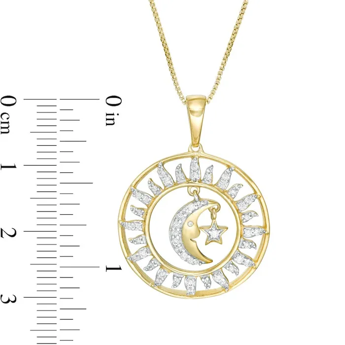 025 CT TW Natural Diamond Sun Moon and Star Pendant in Sterling Silver with 14K Gold Plate Goldia Necklaces 025 CT TW Natural Diamond Sun Moon and Star Pendant in Sterling Silver with 14K Gold Plate Goldia Necklaces