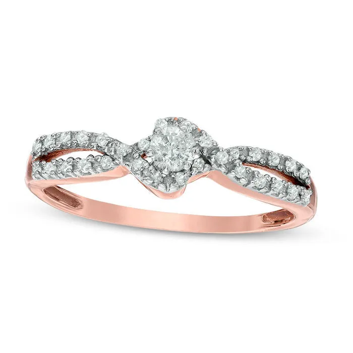 025 CT TW Natural Diamond Twist Shank Promise Ring in Solid 10K Rose Gold Goldia Rings 025 CT TW Natural Diamond Twist Shank Promise Ring in Solid 10K Rose Gold Goldia Rings